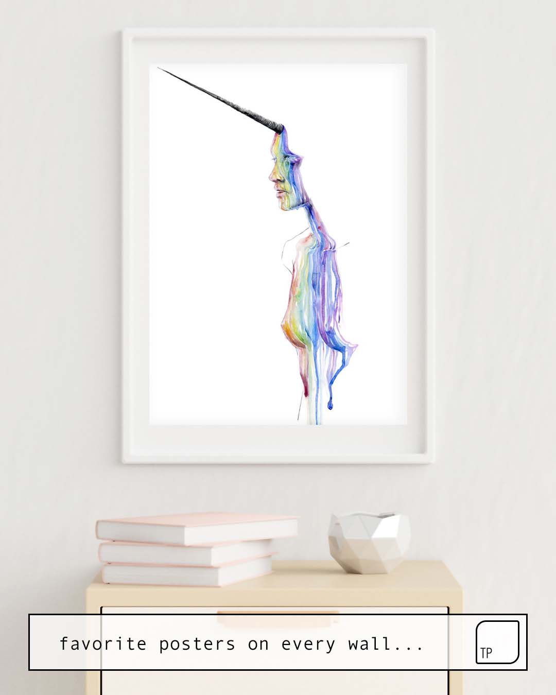 The photo shows an example of furnishing with the motif UNICORN GIRL by Agnes Cecile as mural