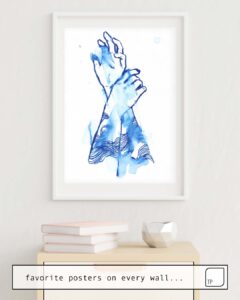 The photo shows an example of furnishing with the motif WAVES HANDS II by Agnes Cecile as mural