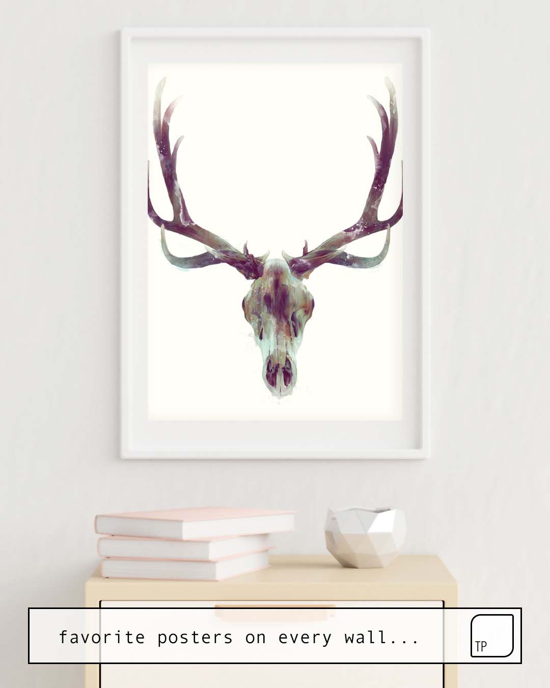 The photo shows an example of furnishing with the motif ELK SKULL by Amy Hamilton as mural