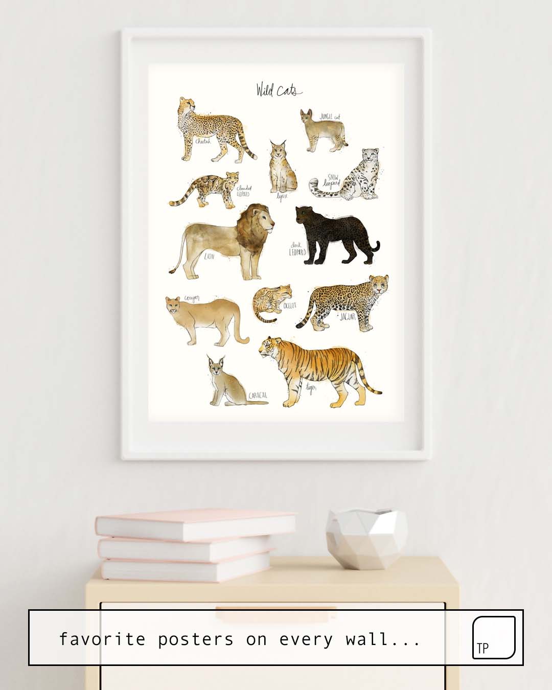 Das Bild zeigt ein Einrichtungsbeispiel mit dem Motiv WILD CATS von Amy Hamilton als Wandbild