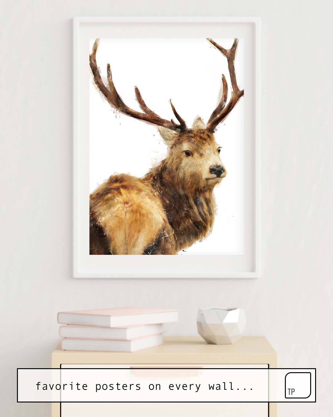 The photo shows an example of furnishing with the motif WINTER RED DEER by Amy Hamilton as mural