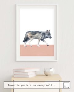 The photo shows an example of furnishing with the motif WOLF ON BLUSH by Amy Hamilton as mural
