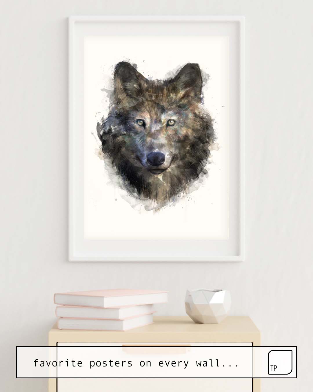 The photo shows an example of furnishing with the motif WOLF // SECURE by Amy Hamilton as mural