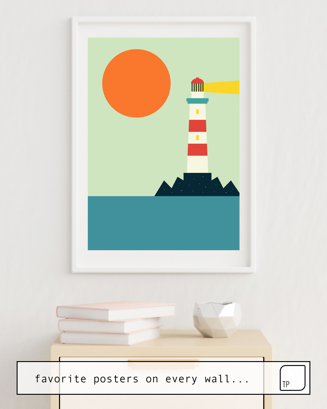 The photo shows an example of furnishing with the motif LIGHTHOUSE by Andy Westface as mural