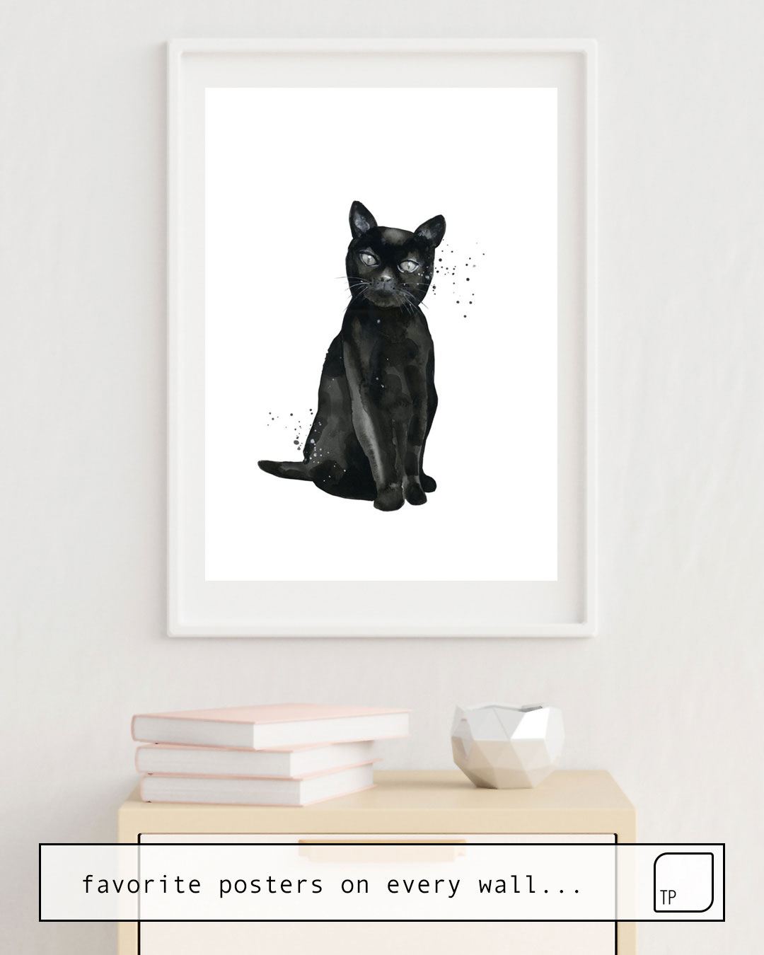 Das Bild zeigt ein Einrichtungsbeispiel mit dem Motiv BLACK CAT von Art by ASolo als Wandbild