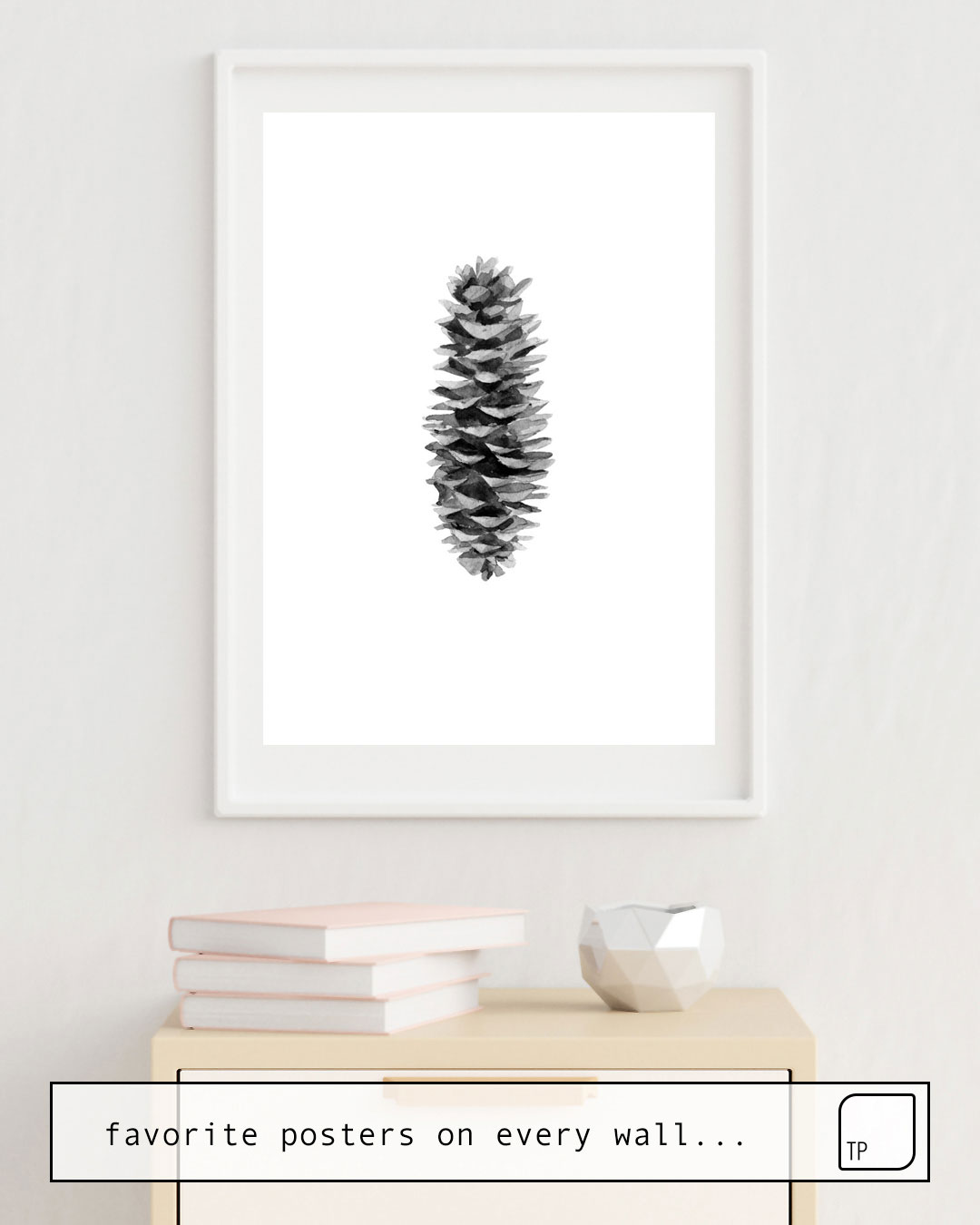 The photo shows an example of furnishing with the motif MONOCHROME FIR CONE. by Art by ASolo as mural