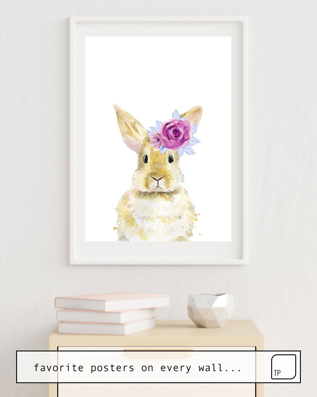 Poster | WATERCOLOUR RABBIT WITH FLOWERS ON THE HEAD. von Art by ASolo