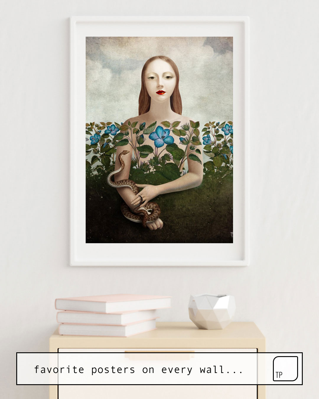 The photo shows an example of furnishing with the motif EVA AND THE GARDEN by Christian Schloe as mural