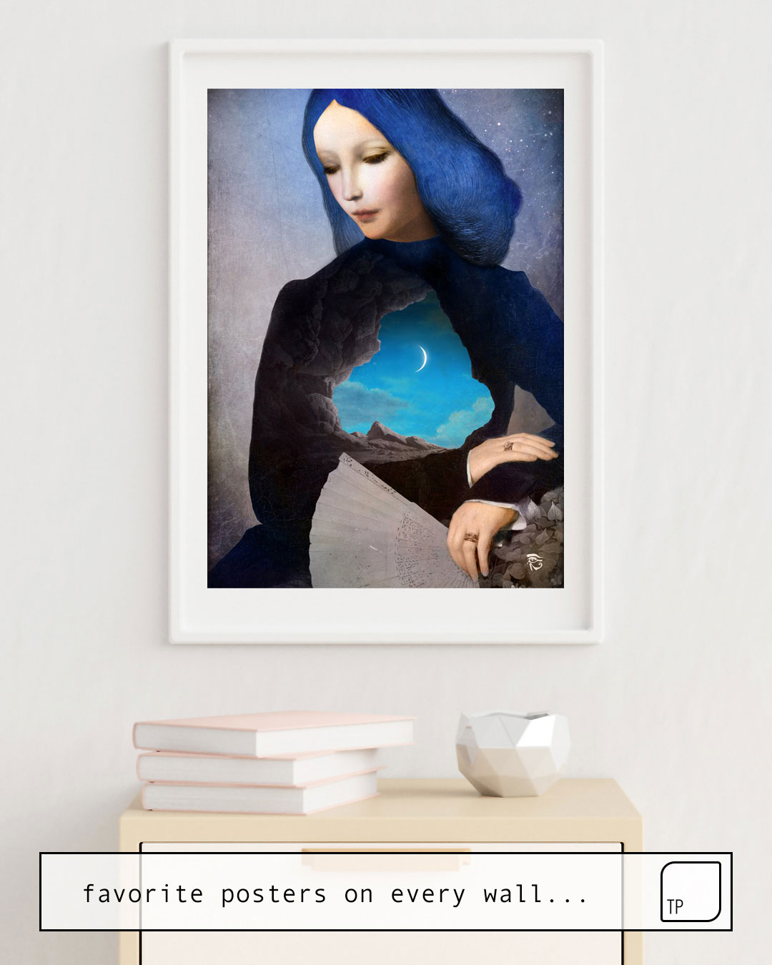 The photo shows an example of furnishing with the motif LADY MIDNIGHT by Christian Schloe as mural