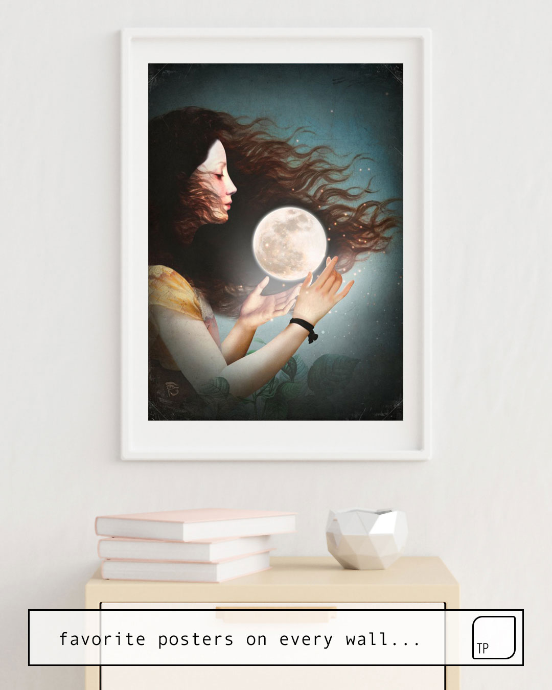 The photo shows an example of furnishing with the motif MEET THE MOON by Christian Schloe as mural