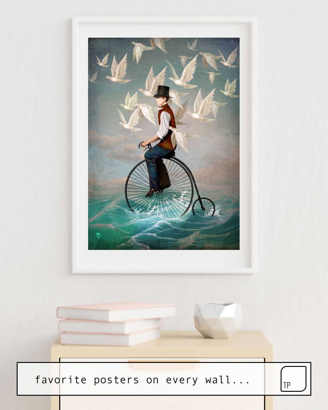 The photo shows an example of furnishing with the motif OCEAN RIDE by Christian Schloe as mural