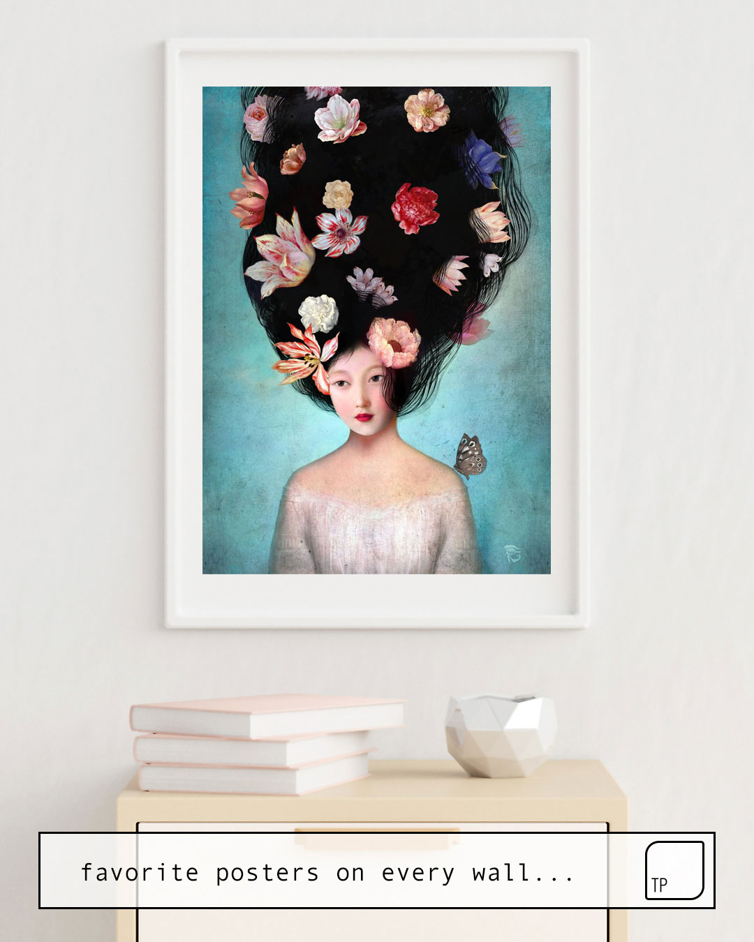 The photo shows an example of furnishing with the motif THE BOTANISTS DAUGHTER by Christian Schloe as mural