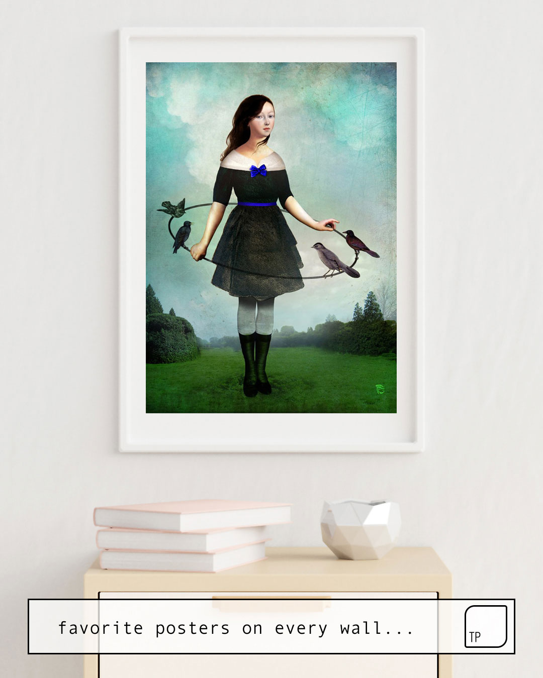 The photo shows an example of furnishing with the motif THE GARDEN GAME by Christian Schloe as mural