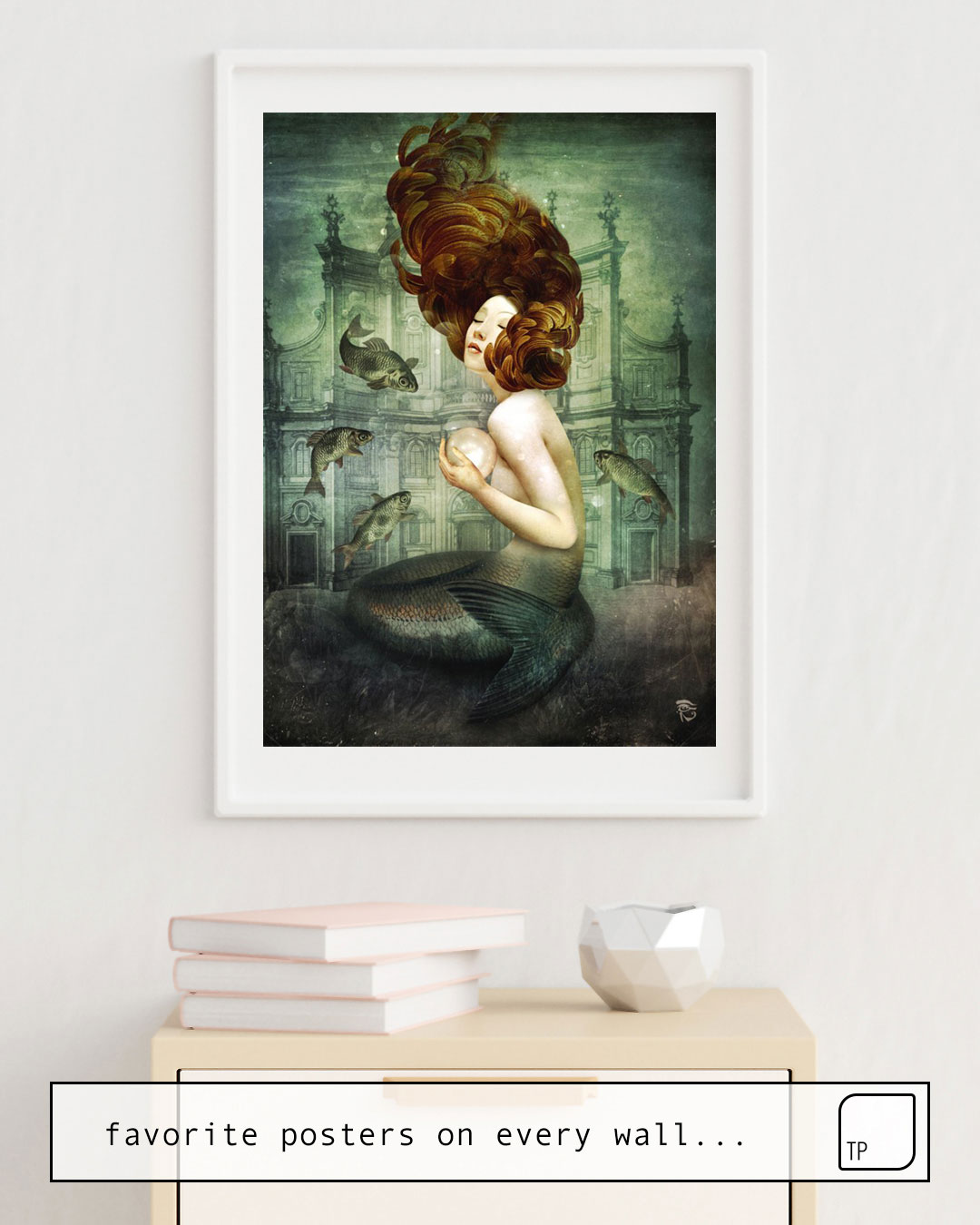The photo shows an example of furnishing with the motif THE MERMAID´S PEARL by Christian Schloe as mural