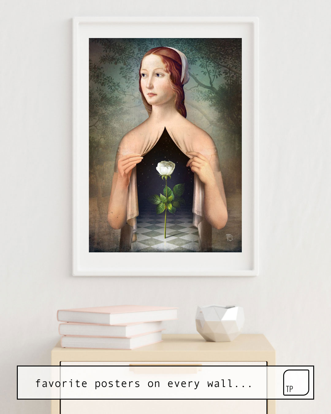 The photo shows an example of furnishing with the motif THE ROSE by Christian Schloe as mural