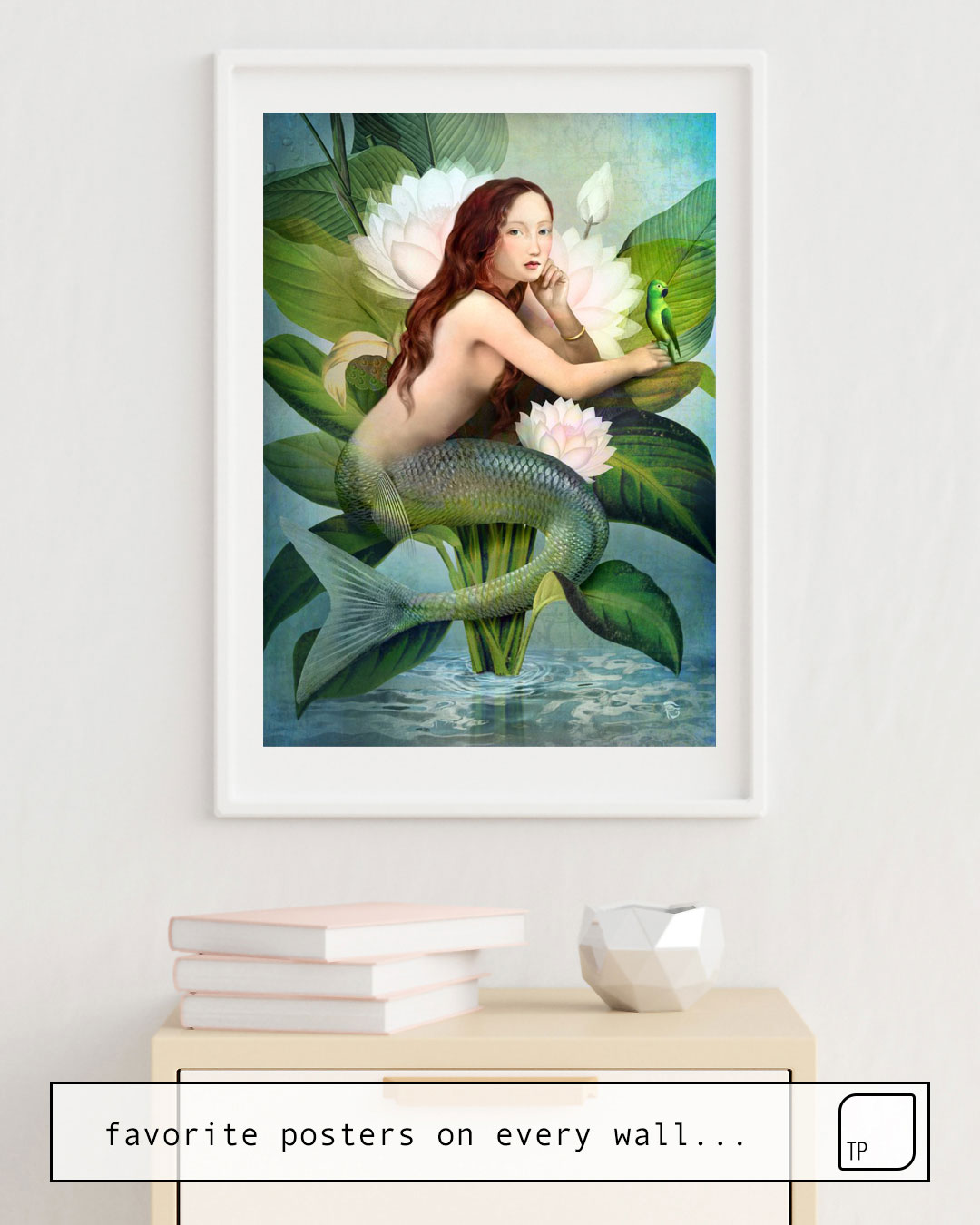 The photo shows an example of furnishing with the motif WATER GARDEN by Christian Schloe as mural