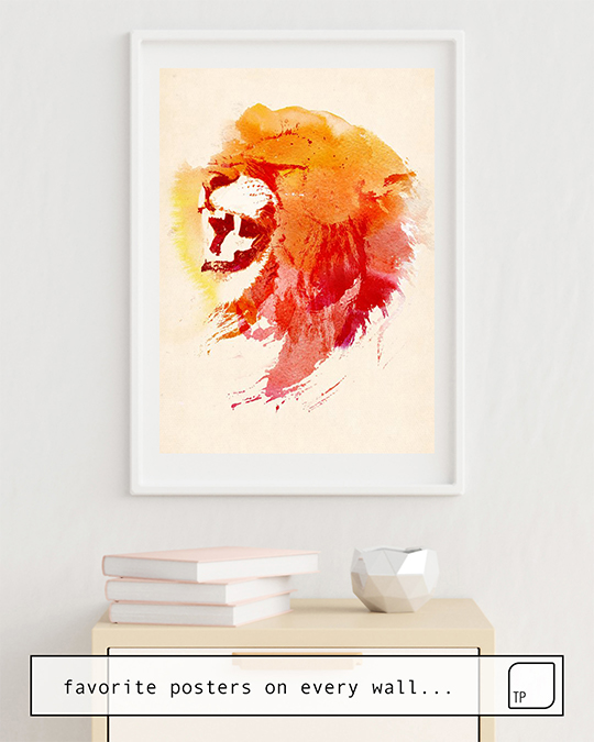 The photo shows an example of furnishing with the motif ANGRY LION by Robert Farkas as mural