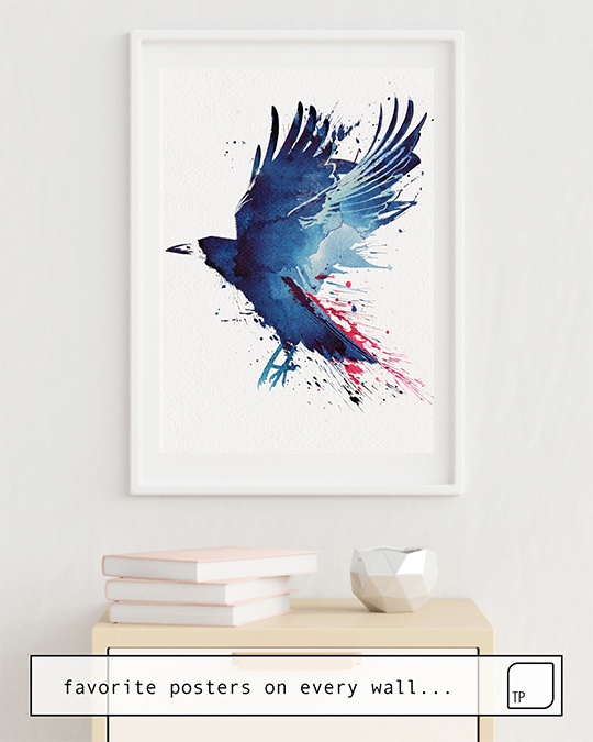 The photo shows an example of furnishing with the motif BLOODY CROW by Robert Farkas as mural