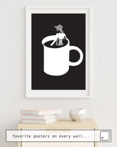 Das Bild zeigt ein Einrichtungsbeispiel mit dem Motiv COFFEE IS MY LOVER von Robert Farkas als Wandbild