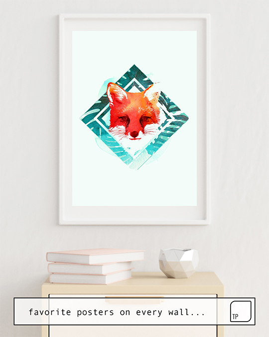 The photo shows an example of furnishing with the motif GREEN FOX by Robert Farkas as mural