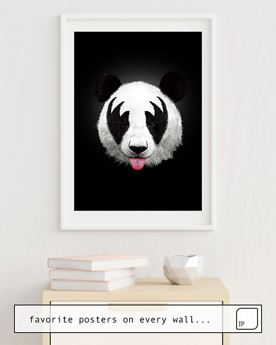 The photo shows an example of furnishing with the motif KISS OF A PANDA by Robert Farkas as mural