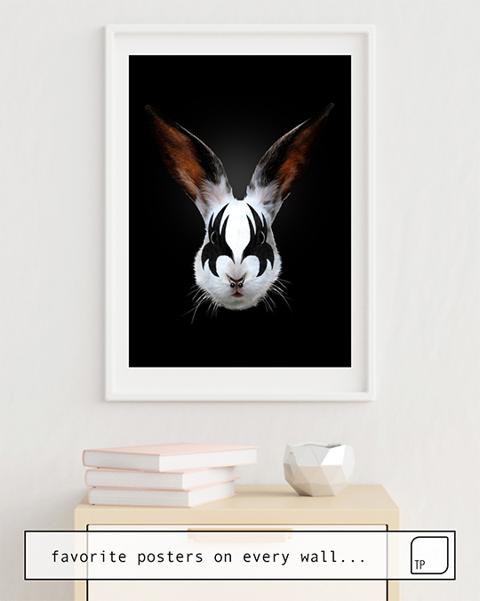 The photo shows an example of furnishing with the motif KISS OF A RABBIT by Robert Farkas as mural
