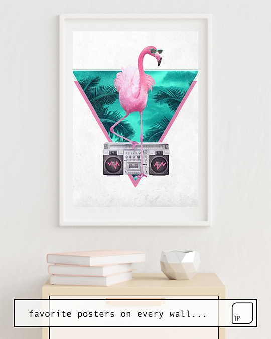 The photo shows an example of furnishing with the motif MIAMI FLAMINGO by Robert Farkas as mural