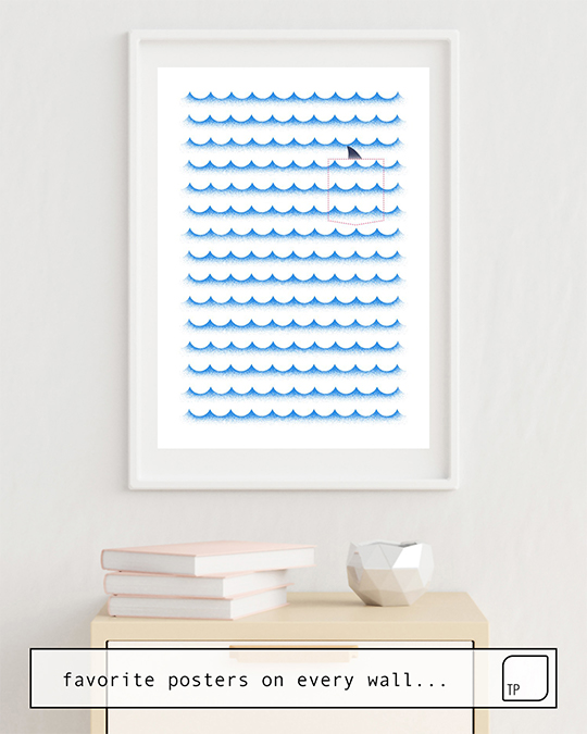 Das Bild zeigt ein Einrichtungsbeispiel mit dem Motiv OCEAN SHARK von Robert Farkas als Wandbild