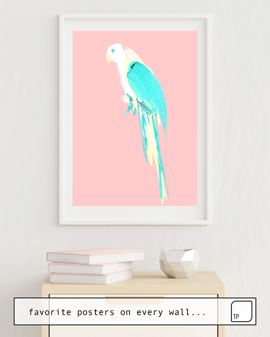The photo shows an example of furnishing with the motif SUMMER PARROT by Robert Farkas as mural