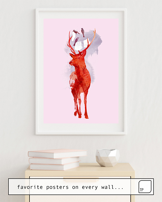 The photo shows an example of furnishing with the motif USELESS DEER by Robert Farkas as mural