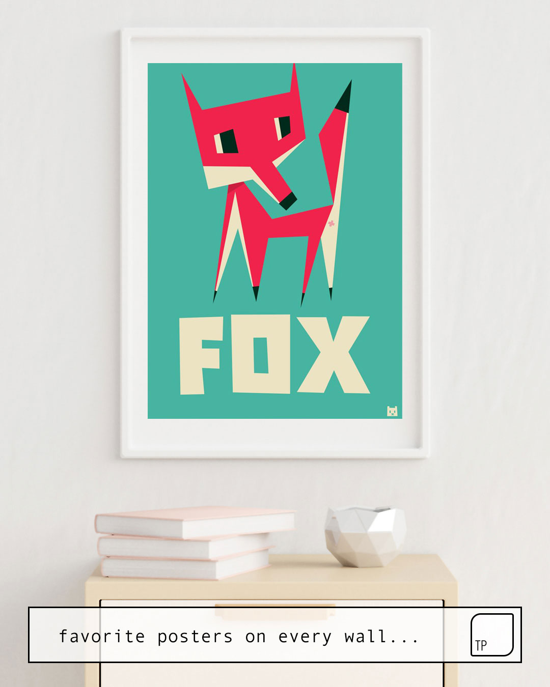 Das Bild zeigt ein Einrichtungsbeispiel mit dem Motiv FOX von Yetiland als Wandbild