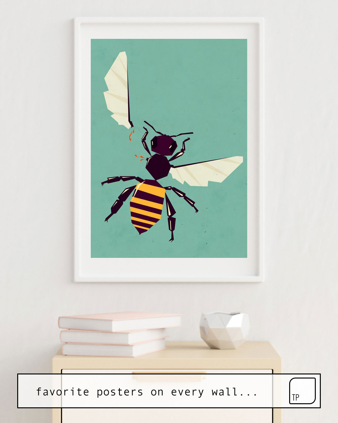 The photo shows an example of furnishing with the motif H IS FOR HONEY BEE by Yetiland as mural