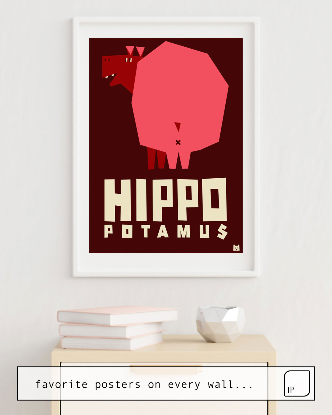 Das Bild zeigt ein Einrichtungsbeispiel mit dem Motiv HIPPO von Yetiland als Wandbild