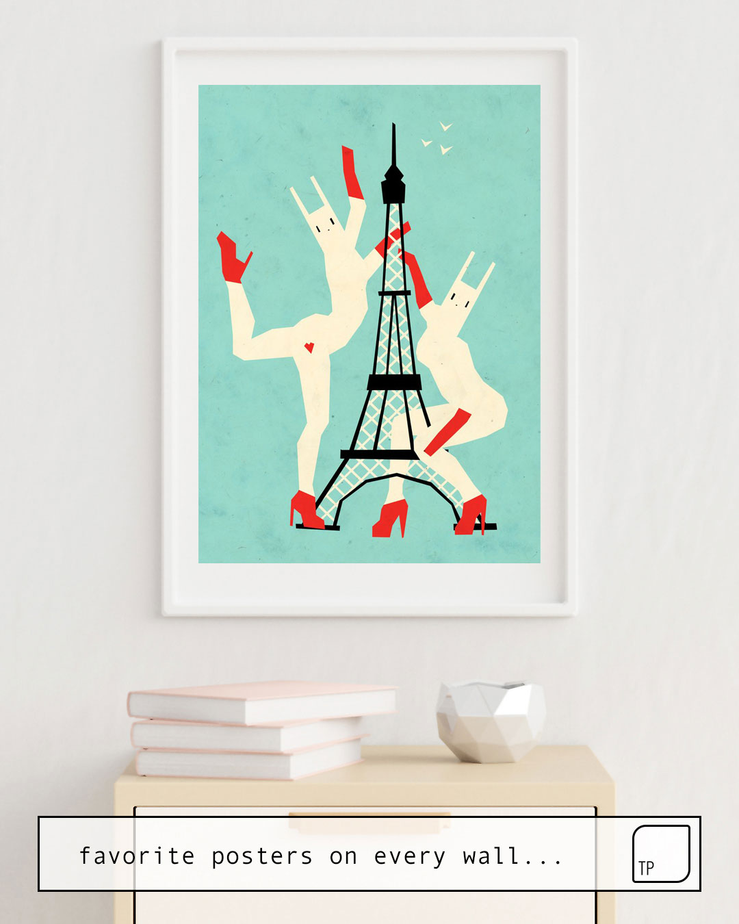 Das Bild zeigt ein Einrichtungsbeispiel mit dem Motiv PARIS BUNNIES von Yetiland als Wandbild