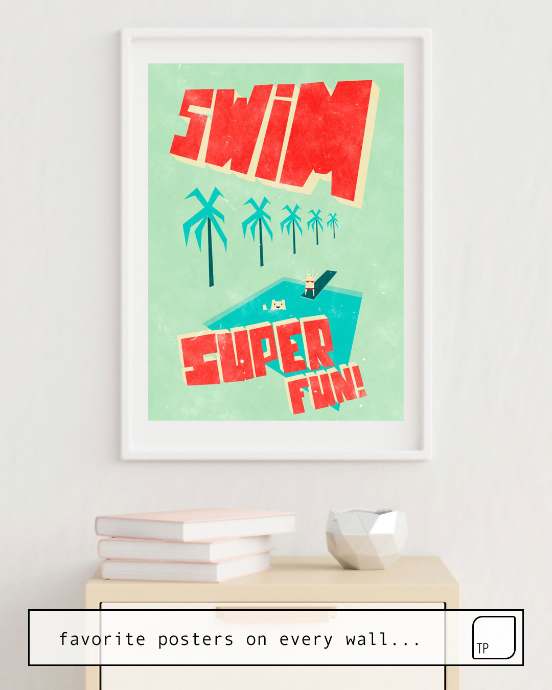 The photo shows an example of furnishing with the motif SWIM SUPER FUN! by Yetiland as mural