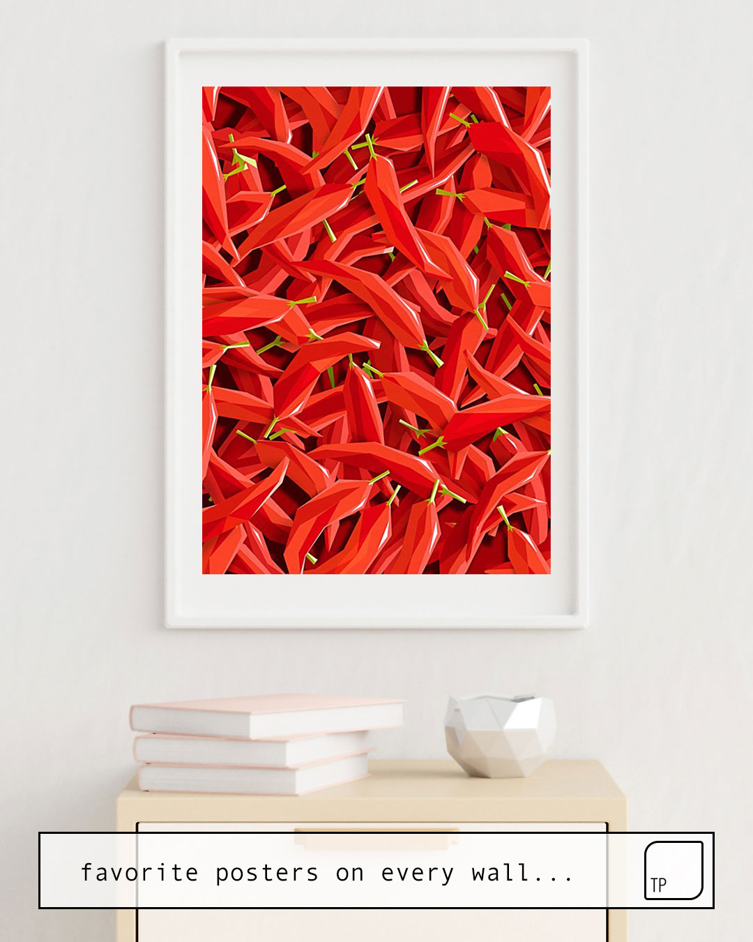 The photo shows an example of furnishing with the motif TOO MANY CHILLIES by Yetiland as mural