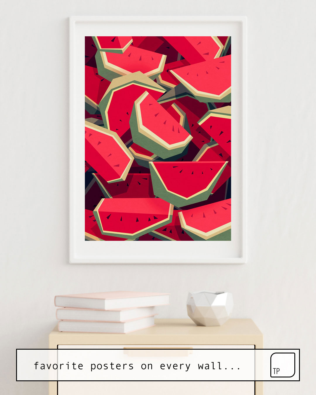 The photo shows an example of furnishing with the motif TOO MANY WATERMELONS by Yetiland as mural
